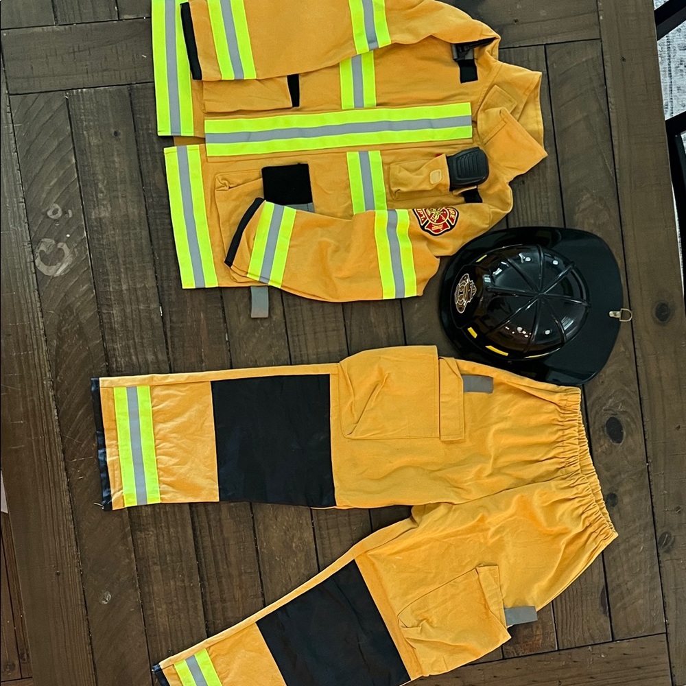 Kids High-Visibility Firefighter Jacket & Pants Set with Helmet